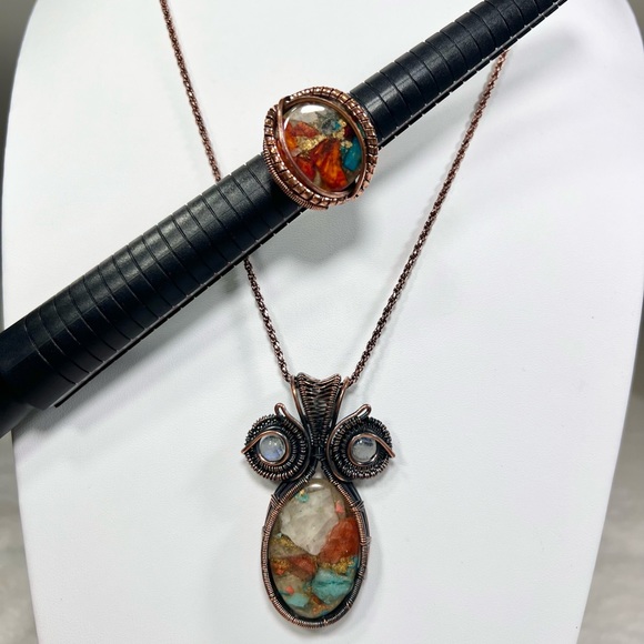 Oyster Turquoise Moonstone Copper Vintage Style Pendant ONLY - Picture 3 of 8